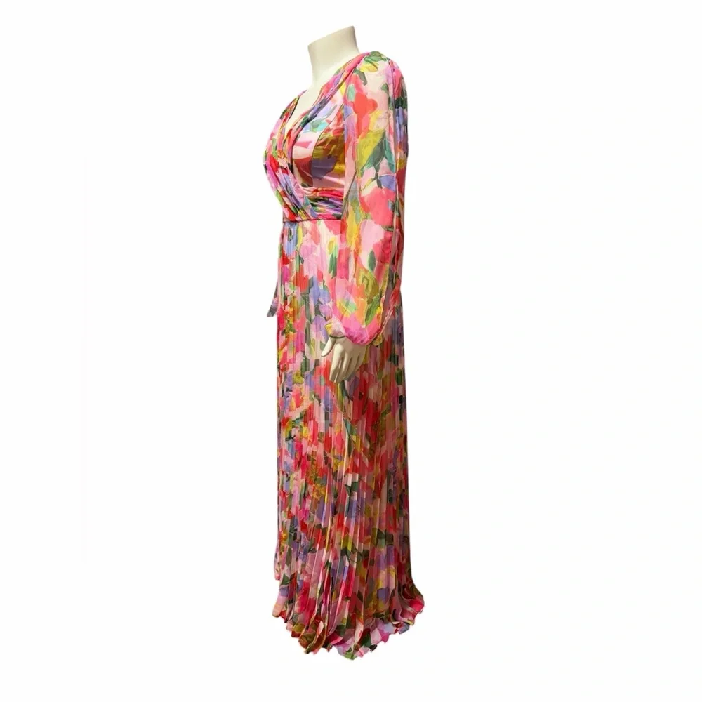 NWT Betsy & Adam Size 8 Floral Long Sleeve Cold Shoulder Pleated Gown Formal - Picture 3 of 12